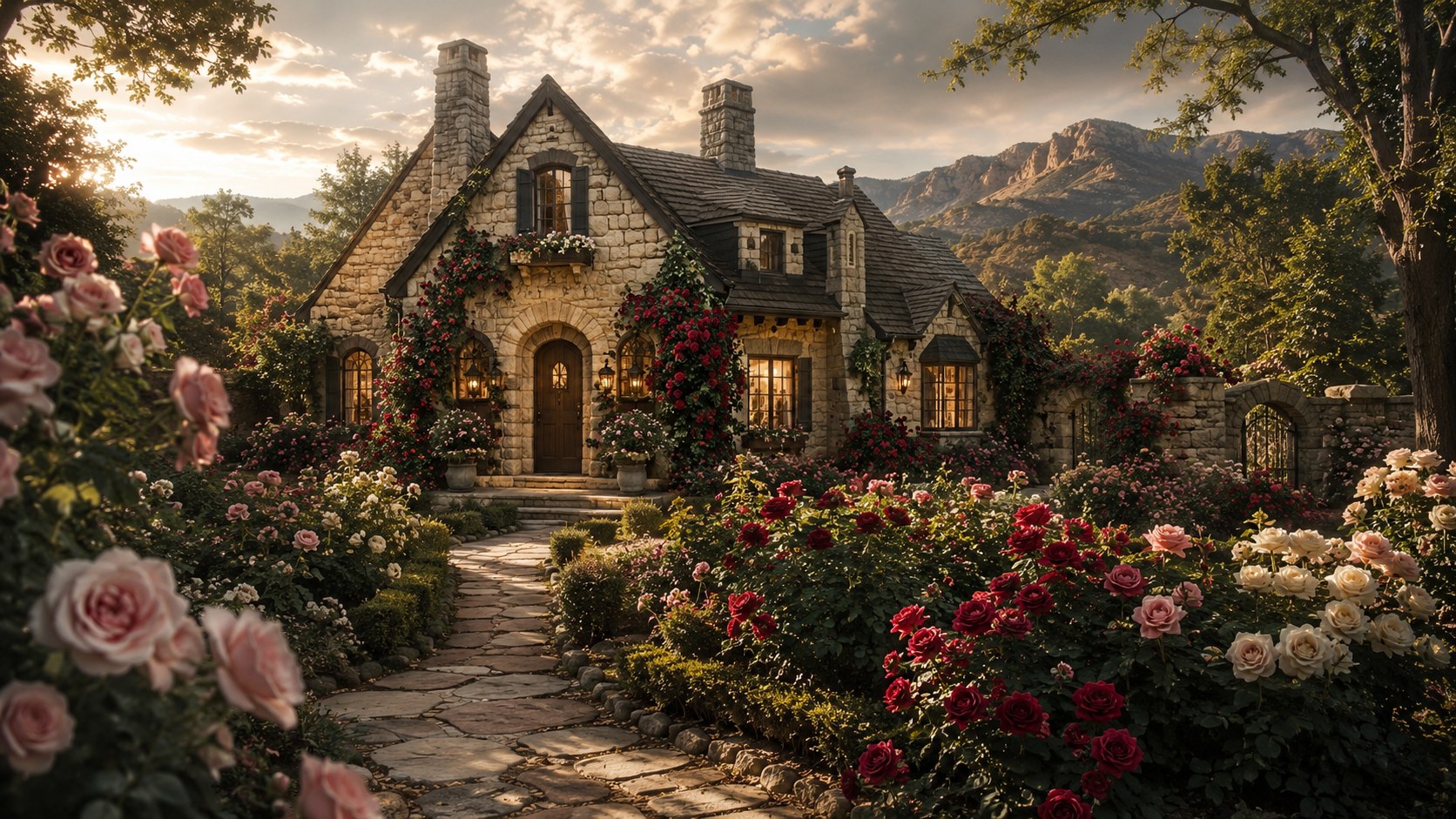 A rose-covered mountain cottage inspired by Rose Cottage Standard Poodles in Idyllwild, California